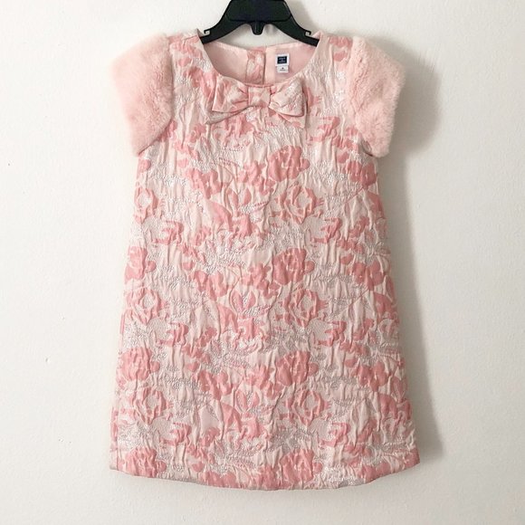 Janie & Jack Pink & Silver Faux Fur Sleeve Dress - Picture 1 of 8